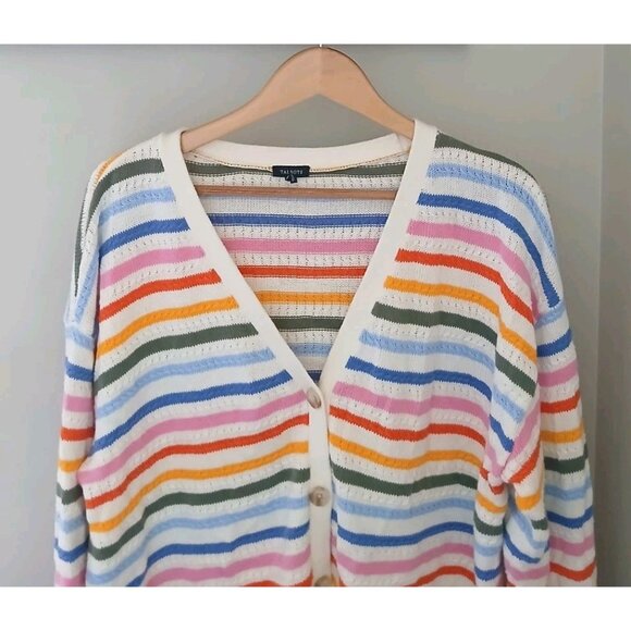 Talbots Multi Stripe V Neck Cardigan Sweater - Picture 2 of 9